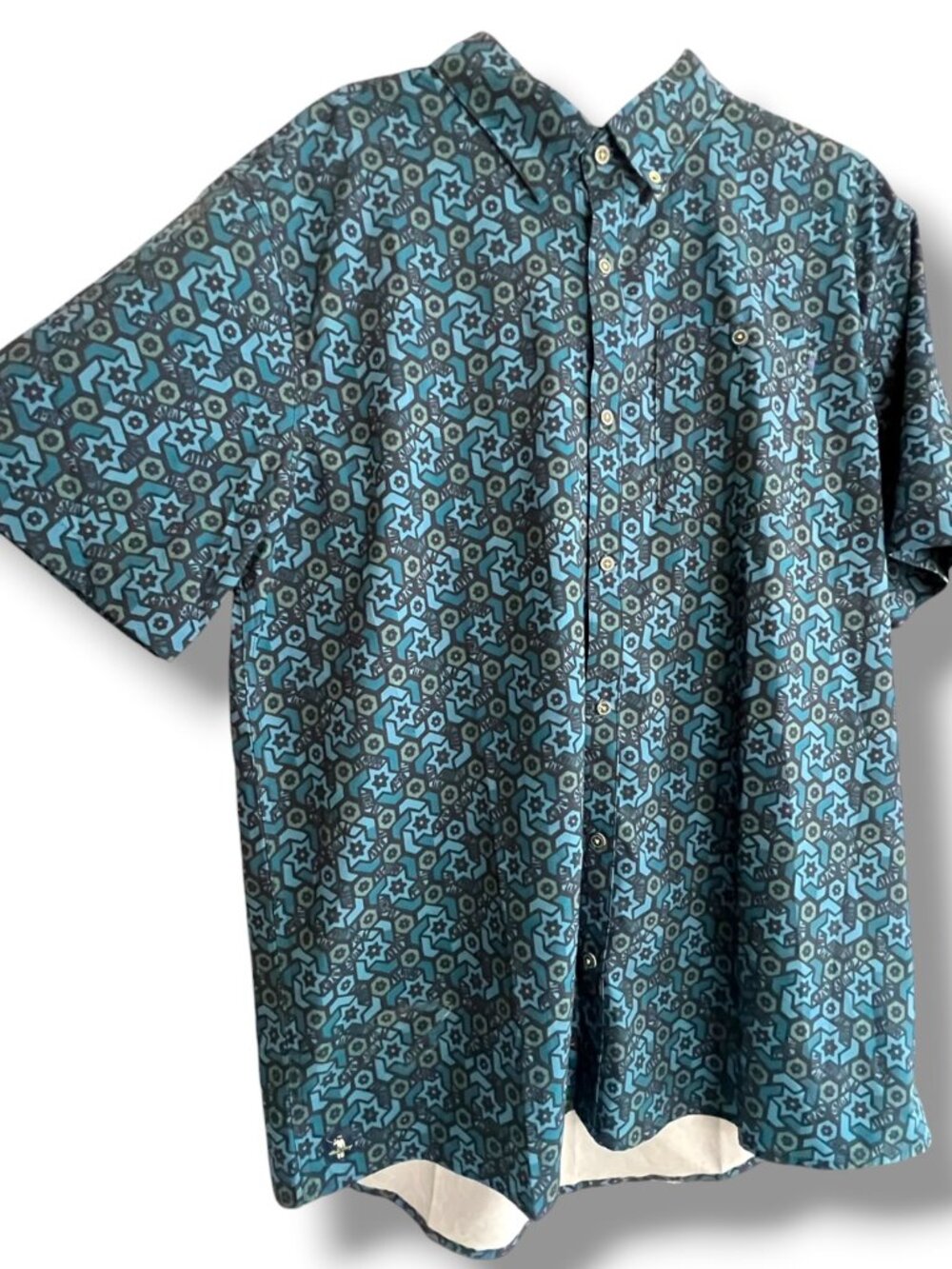 William Murray Men's Golf Short Sleeve Blue Green Geometric Polo Shirt Size XL